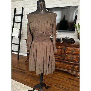 Gianni Bini Womens Brown off-Shoulder Ruffle Mini Dress Size M